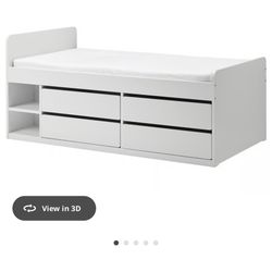 IKEA SLÄKT Twin Bed Frame w/ Storage – Like New, White