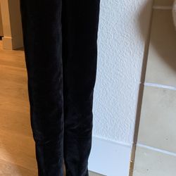 Ysl Black Velvet Size 37 Thigh High Boots 