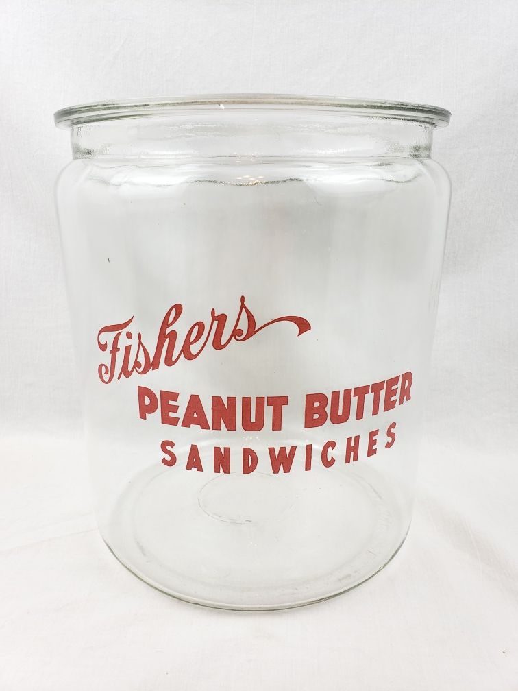 Vintage Fishers Peanut Butter Sandwiches Large Glass Jar Counter Display Rare