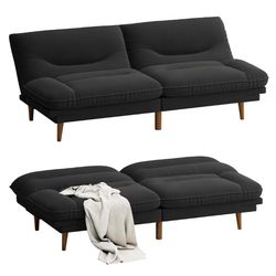 Futon Sofa Bed, Modern Loveseat Futon Couch with Adjustable Backrest and Armrests, Sleeper Sofa Bed with Wood Frame for Living Room, Office, Apartment