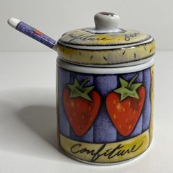 MSC Joie De Vivre Ceramic Preserve Pot / Jam Pot & Spoon