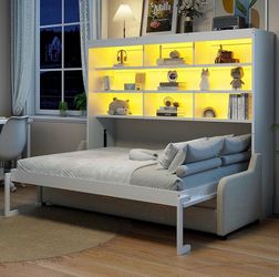 Queen Murphy Bed White with Sofa