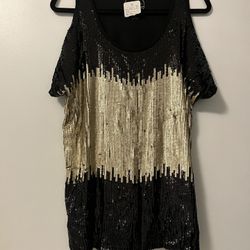 Sequin Gold & Black New Cold Shoulder Top From Inc. 