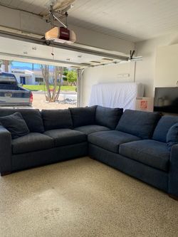Crate and Barrel Blue Fabric Sectional Couch