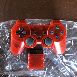 For Sony PS2 2.4G Wireless Twin Shock Game Controller Gamepad Transparent Red