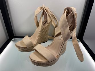 GuiltySoles Beige Espadrille Wedge Heels Lace Up Size 6.5