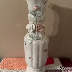 Vintage Pink And White Roses Porcelain Vase