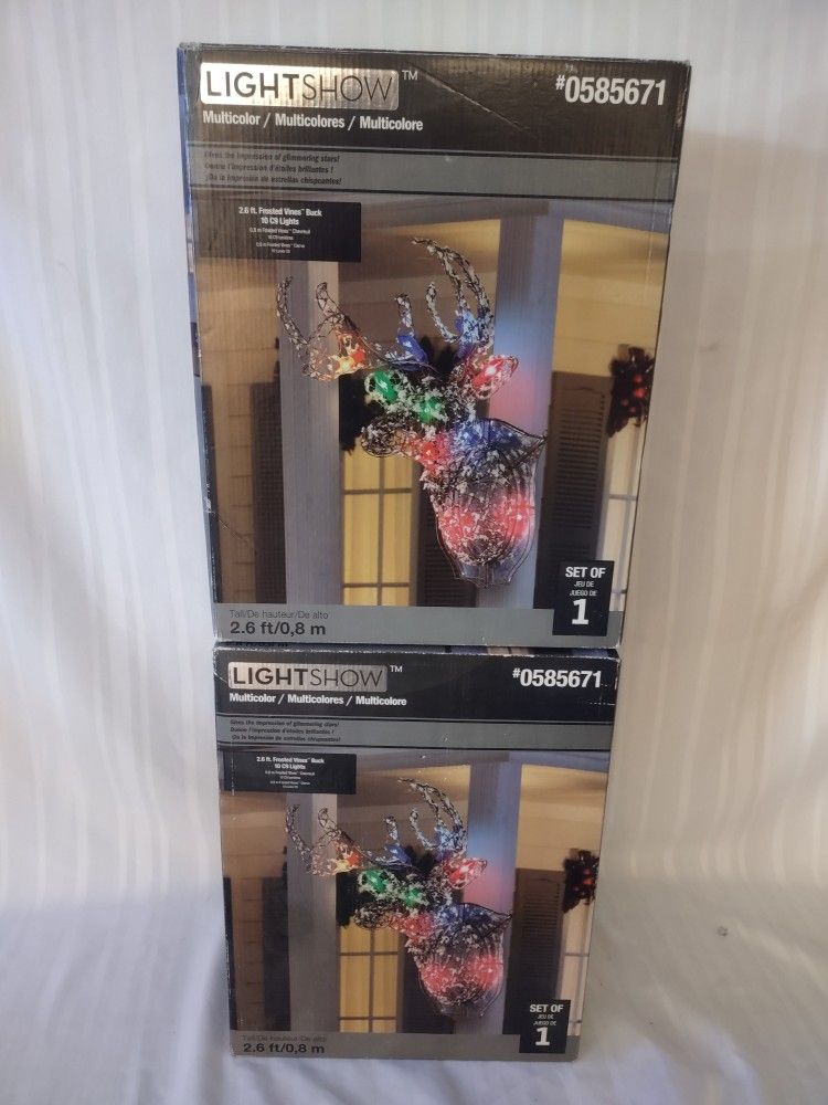 2 Light Show Multicolored Reindeer Head