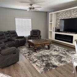 Coffee Table ,sofa And 2 Recliner Set ,,, Dinning Table With 6 Chairs And A Tv Stand 