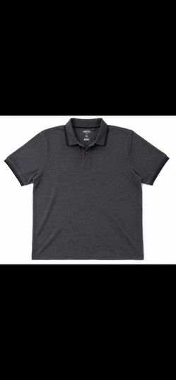 Dark gray men’s short-sleeve polo shirt with a classic collared design and button placket. Simple, versatile style that’s great for casual wear, work,