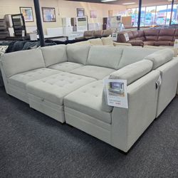 Large Beige Modular Sectional Sofa with Ottoman 🚚WE DELIVER🚚