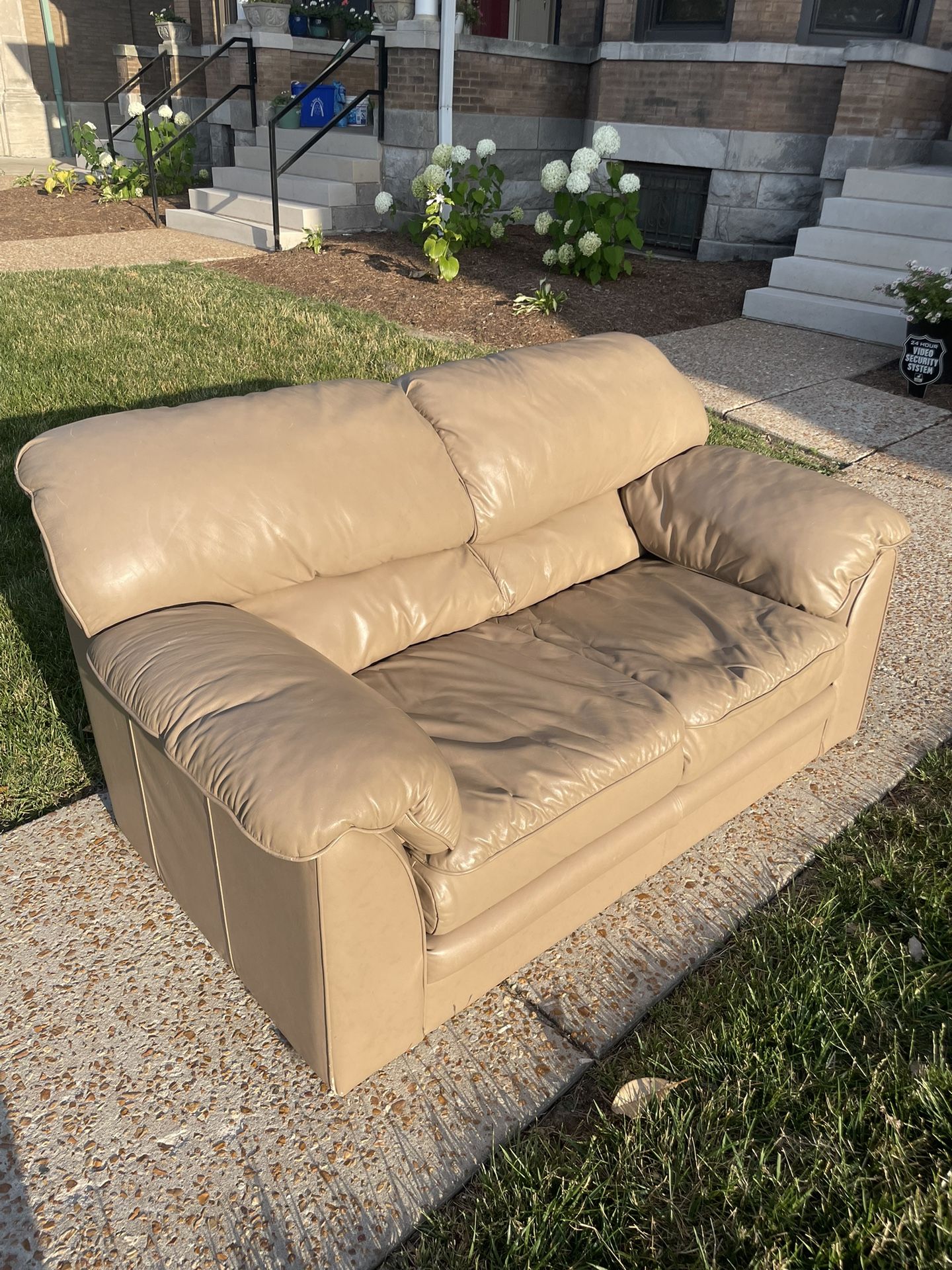 Tan Leather Loveseat Couch