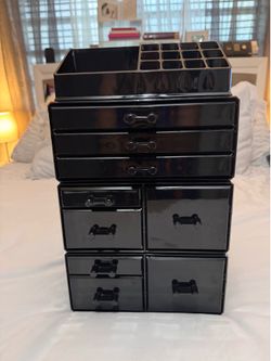 Black Acrylic Makeup Organizer - 9 Drawers + Top Tray