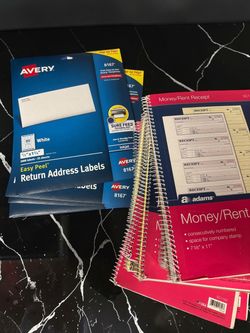5 pack Avery Return Address Labels & 15 Adams Money/Rent Receipt Books