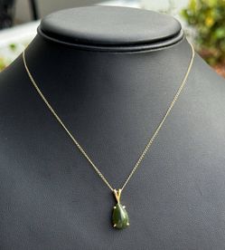Jewelry 14k yellow gold jade teardrop 3.00CT pendant chain necklace 15.00” 0.60mm