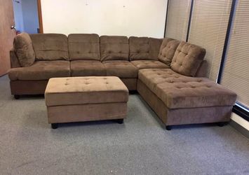 COSTCO Brown chenille sectional couch and ottoman