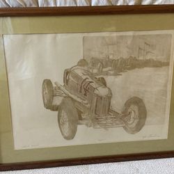 Dirt Track" Mark Groseclose, Etching Vintage racing car Art 32/175 framed 36.25" x 28.5"
