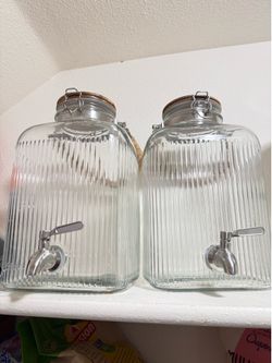 Set of 2 Glass Beverage Dispensers with Spigots