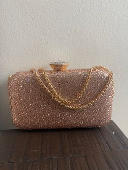 Rose Gold Crystal Embellished Clutch Bag
