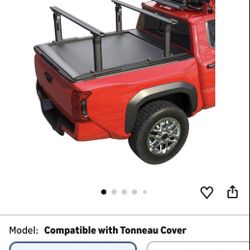 Truck Bed Rack Fit for Tacoma Gladiator Mid Size Pickups with Tonneau Cover w/T-Slot Rails, Adjustable 19"-25" Aluminum Truck Ladder Rack Fits Lumber 