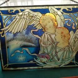 (NEW NEVER USED)  HANDPAINTED STAINED  GLASS LOOK METAL FRAMED HANGING ART PANEL WINDOW  DECOR -DESIGNER SIGNED