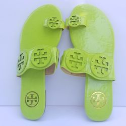 Tory Burch Miller  Toe - Ring  Patent  Leather Flat Sandals Size 37