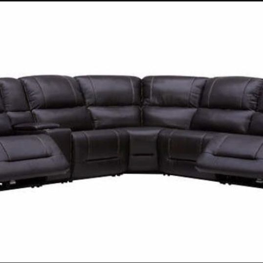NEW  Brown Malachi Leather Power Reclining Sectional with Power Headrests