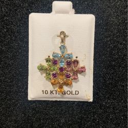 10Kt Gold Mixed Gems Pendant 