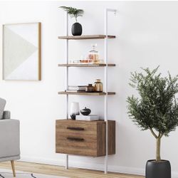  Industrial Bookshelf with Wood Drawers