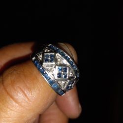 10k Gold Ring Blue And Black And White Diamonds 