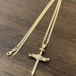 Gold Filled Nails Cross With Stones 24 Inch Mariner Necklace