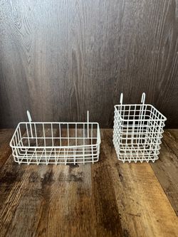 White Wire Pegboard Baskets Set of 2