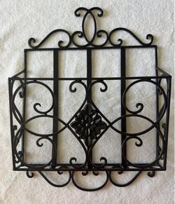 Wrought Iron Mail or Magazine Holder. Wall Mount. 13” x 17”. Scrolled