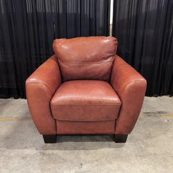 Cognac Leather Upholstered Armchair