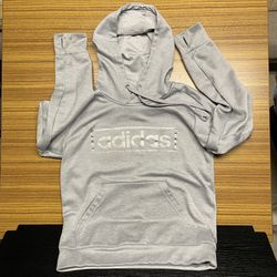 Adidas Climawarm Long Sleeve Hooded Sweater With Thumb Holes Gray Womens Size Small 