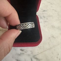 925 Sterling Silver Band Ring With Design All Around , Size 11.25, Marked 925