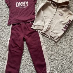 DKNY Girls 3-Piece Activewear Sweatshirt Hoodie Jogger Toddler Kids Set (4T)