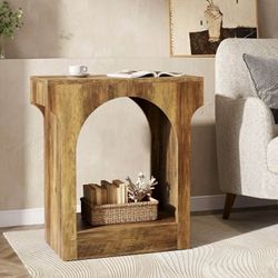Wood End Side Table with Storage Space, Rustic Brown