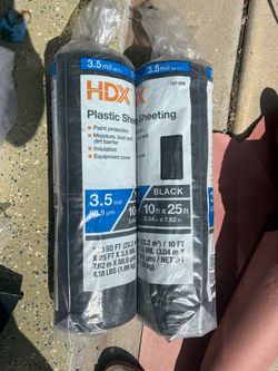 2 NEW HDX Black Plastic Sheeting Rolls – 10’ x 25’ – 3.5 Mil