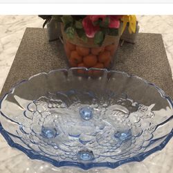 Vintage Blue “Havest”Indiana Glass Oval Footed Fruit Bowl