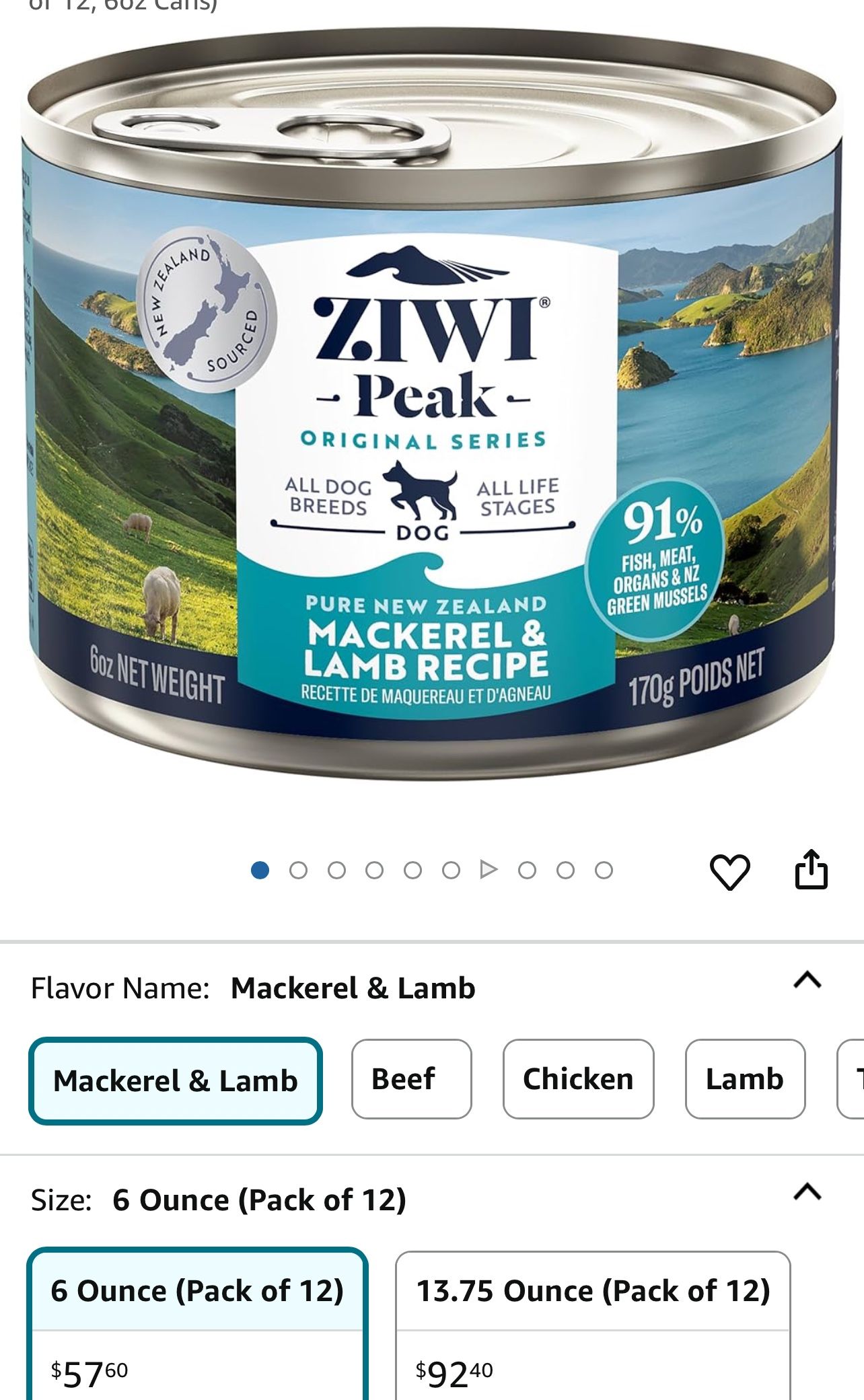 Ziwi Peak Canned Wet Dog Food – All Natural, High Protein, Grain Free, Limited Ingredient, with Superfoods (Mackerel & Lamb, Case of 12, 6oz Cans)