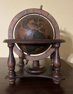 Vintage Italian Paper Mache Decorative Globe, Wood Stand, Brass Hardware, Zodiac