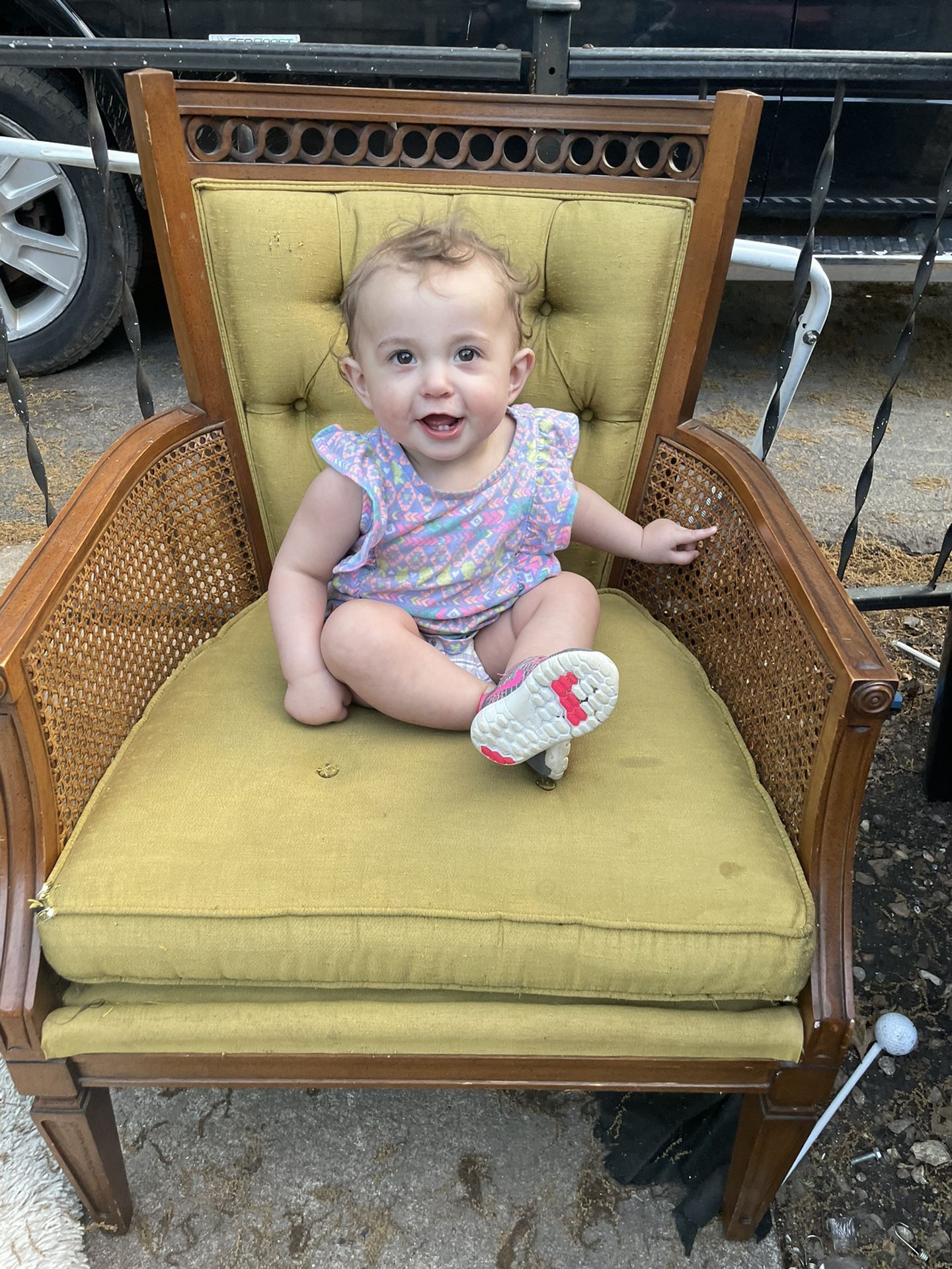Vintage Green Cane Chair