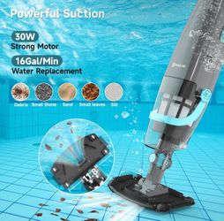 Cordless Handheld Pool Vacuum, Rechargeable Pool Cleaner with 16 Gal/Min Suction, 60 Min Runtime, Dual-Phase Cleaning System, Ideal for Above Ground P