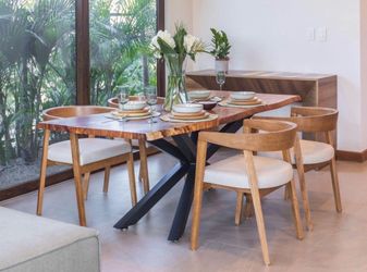 Live Edge Wood Dining Table with Metal Base