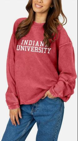 Indiana University Hoosiers Vintage Red Corded Crew Pullover For Women