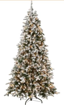 9 ft. Pre-Lit Snowy Everest Fir Medium Tree with Clear Lights, Plug-In