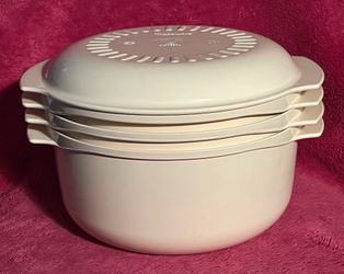 Vintage Tupperware Almond Stack Cooker 4 Piece Set 2192A-2 2193A-2 2194A-2 2210A-2 Like NEW!
