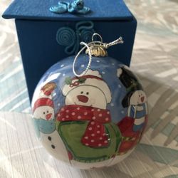 Pier 1 Snowman Glass Round Ornament 