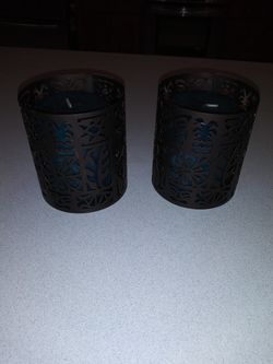 TWO CANDLES IN HOLDERS FROM YANKEE CANDLE